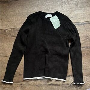 Black Ribbed Sweater with White Trim